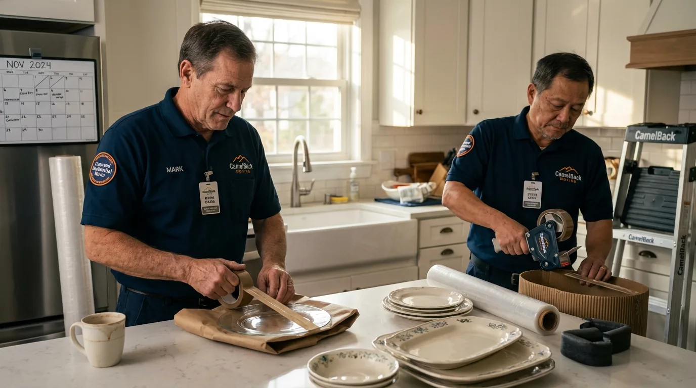 Professional crew packing kitchen dishware in Sun City Center, FL